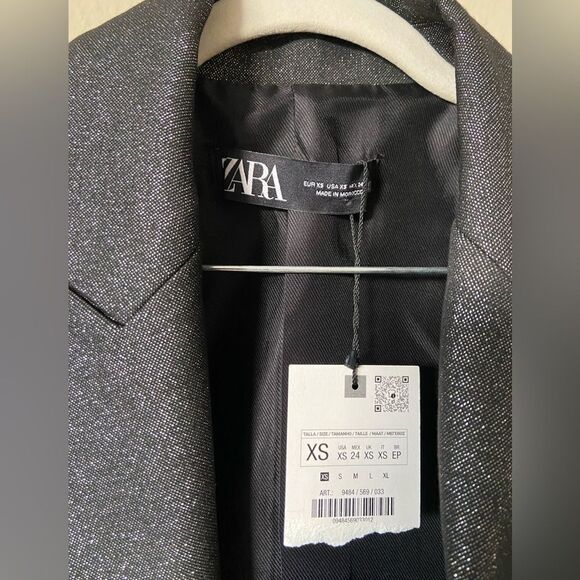 NWT Zara Grey Crop Blazer Short Shiny Size XS - Picture 12 of 12